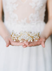 BEATRICE | Pearl Bridal Crown with Flowers - Noon on the Moon