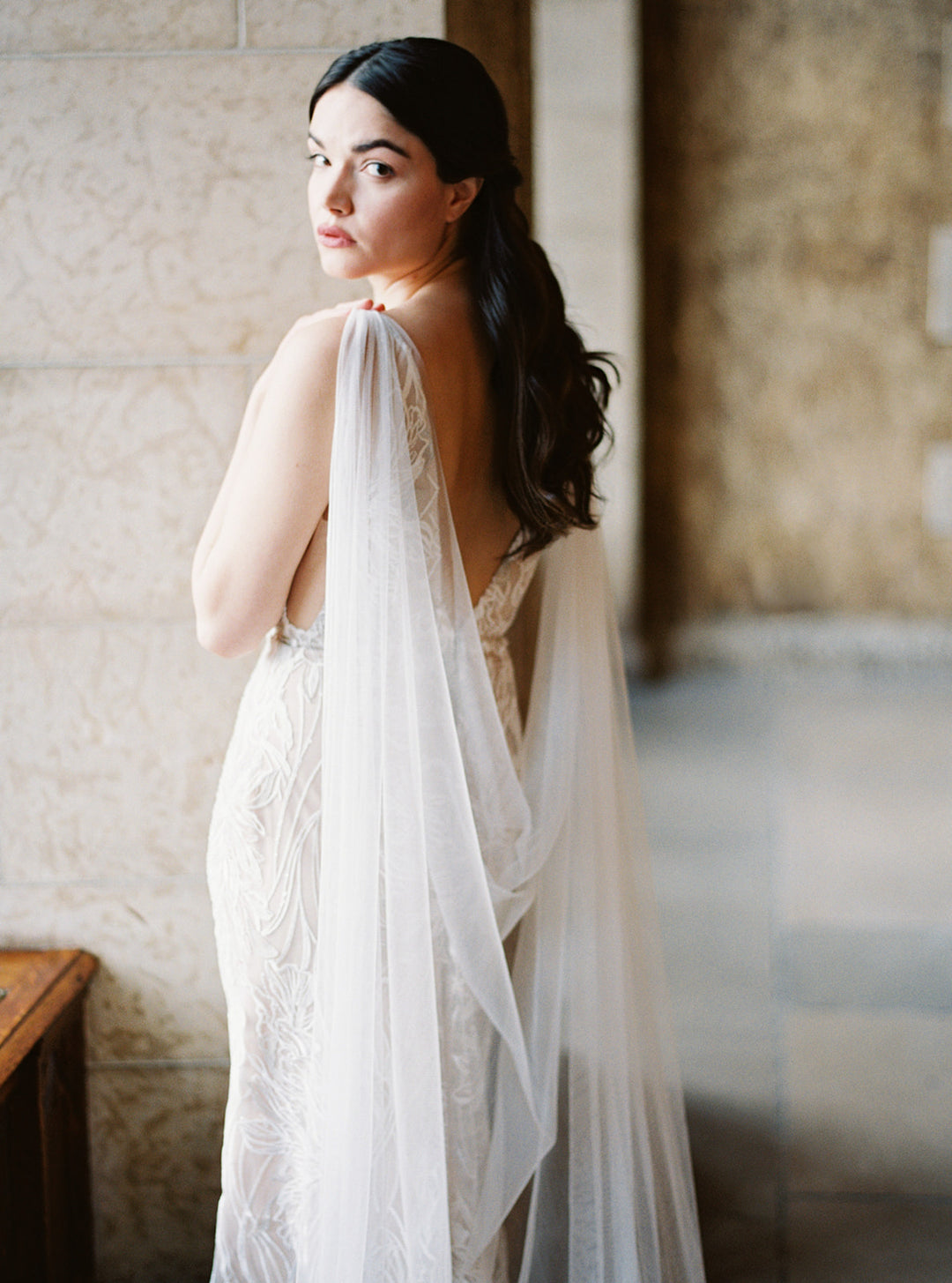 FLORENCE | French Silk Tulle Bridal Cape - Noon on the Moon