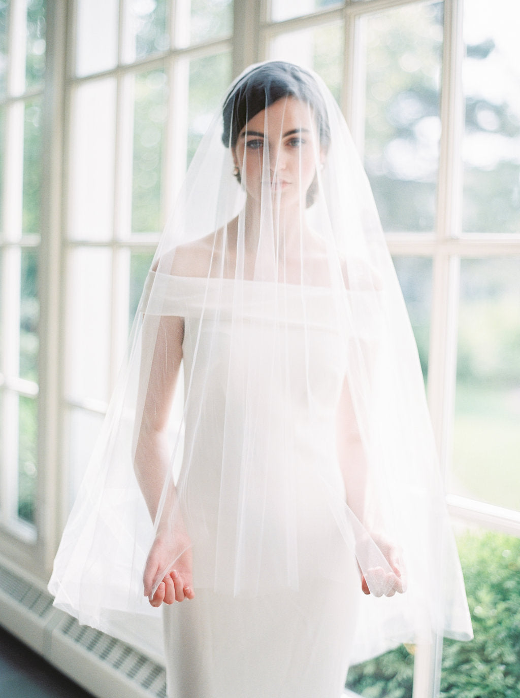 Floor Length Barely There Veil Blusher Wedding Veil With 