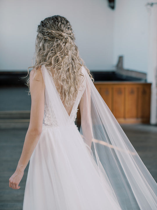 KAJA draped bridal cape veil