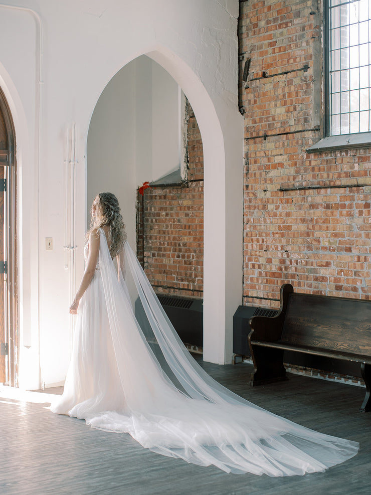 KAJA draped bridal cape veil