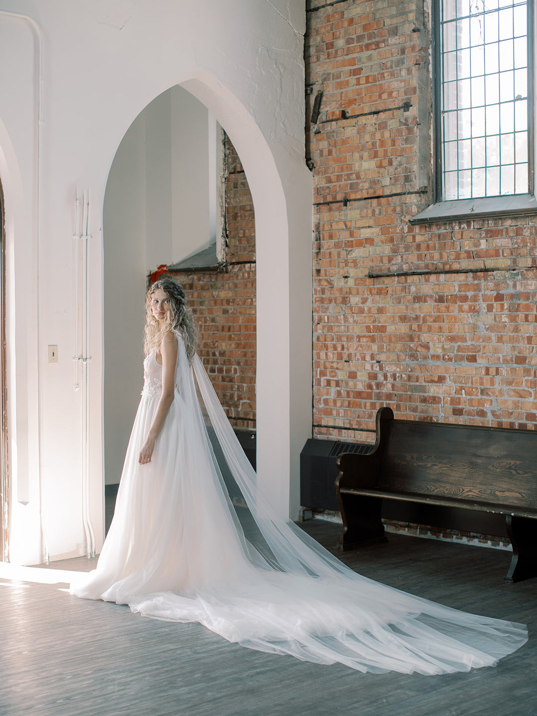 KAJA draped bridal cape veil