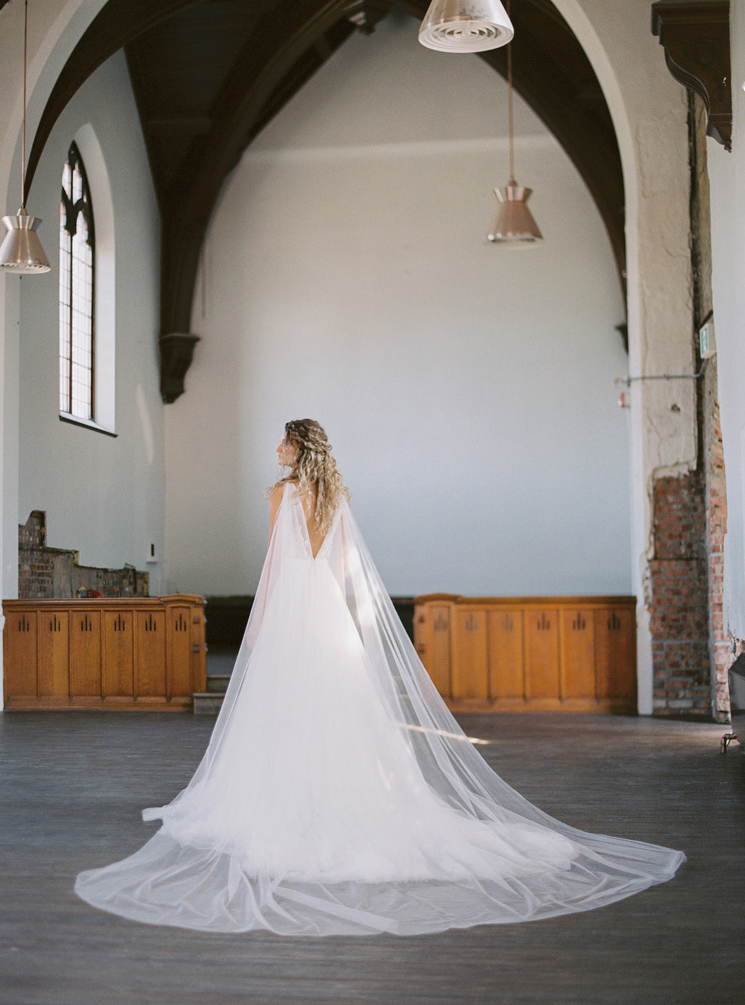 KAJA draped bridal cape veil