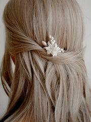 Floral Wedding Hair Pin styled in a half up hairstyle