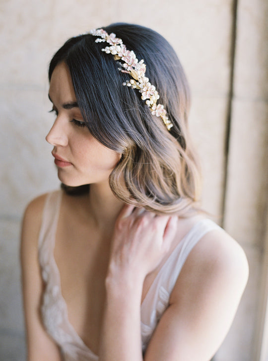 Blush bridal headpiece.