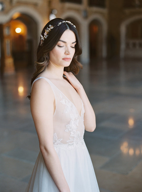 Blush bridal headpiece.