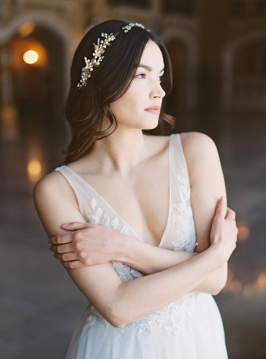 Blush bridal headpiece.