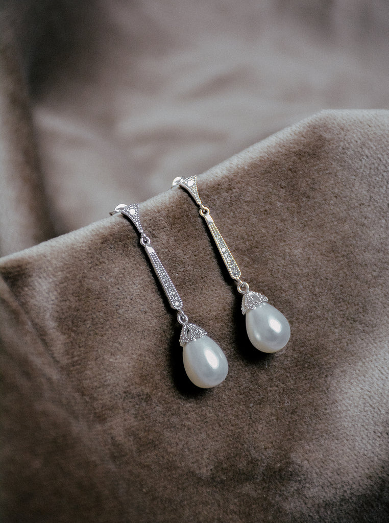 Pearl drop crystal Bridal earrings - STEPHANIE– Treasures by Agnes