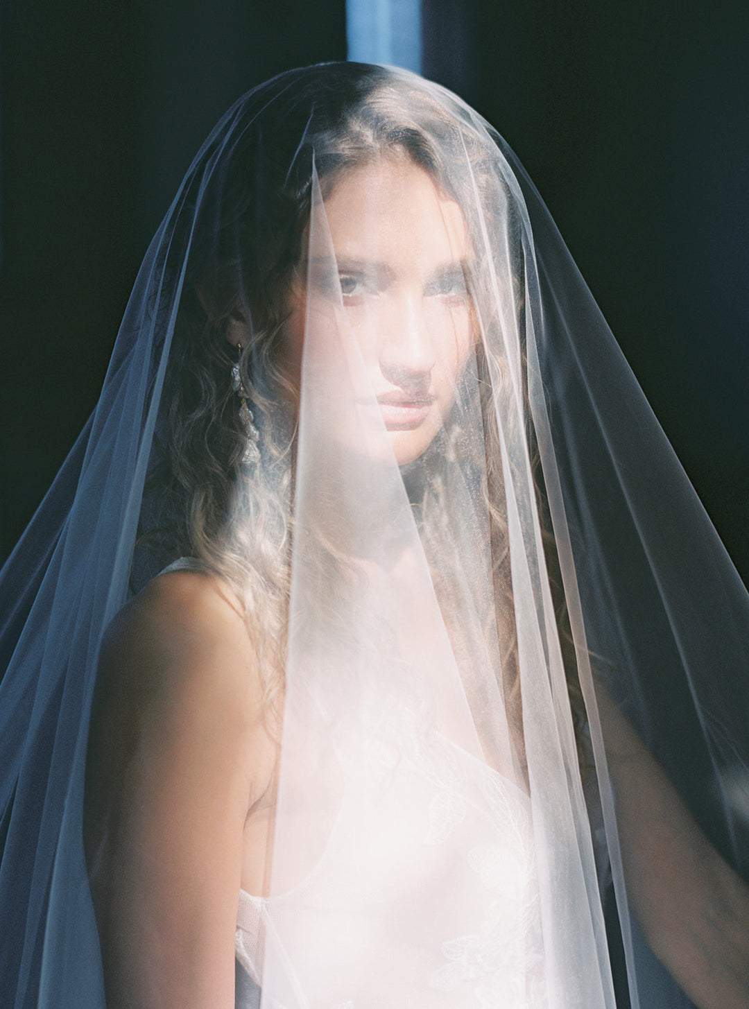 Sheer Drop Bridal Veil With Long Blusher, No Comb cathedral Veil