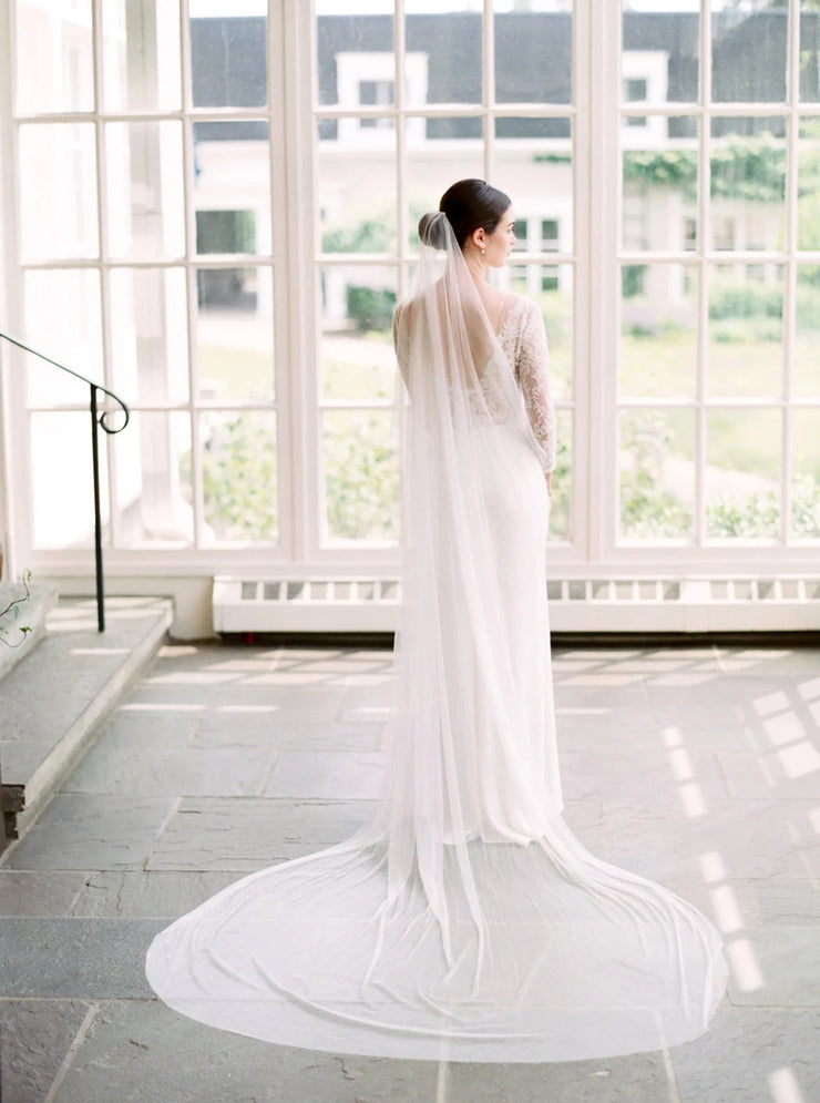 French silk wedding veil with updo