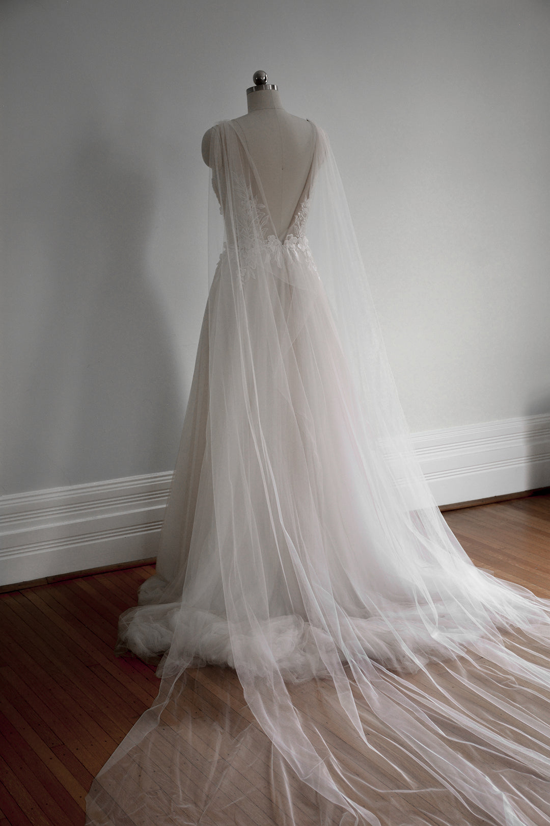 sheer bridal cape with cowl back