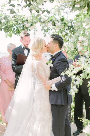 Bridal veil with long blusher.