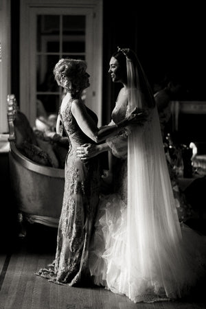 Bridal veil with long blusher.