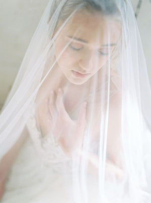 Bridal veil with long blusher.