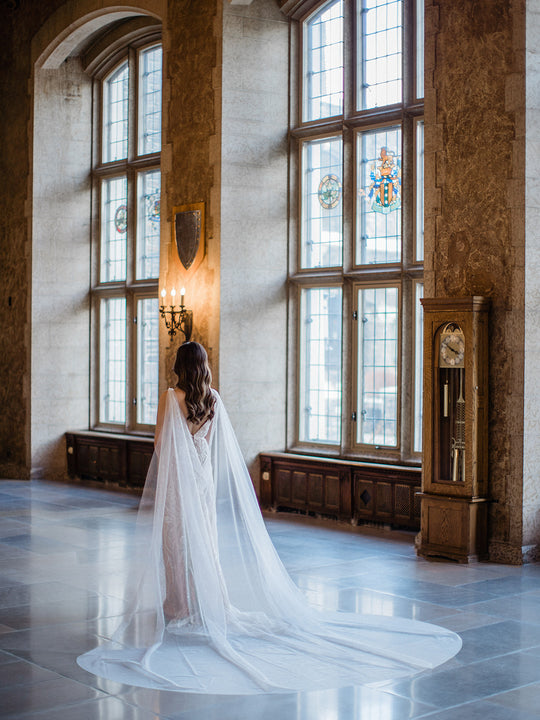 bridal cape with sparkles